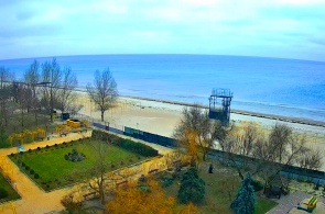 Panoramic view of the beach of the Chaika sanatorium. Lazurny webcams