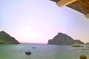 Paleokastritsa. Beach near cafe Akron Beach Bar. Corfu webcams online
