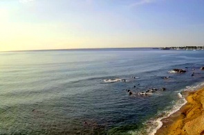 View of the bay and beach. Live webcams Giardini Naxos online