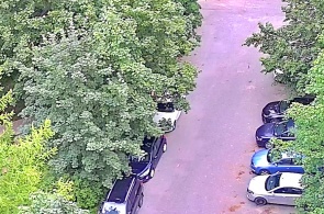 Yard and parking on Zheleznodorozhnaya street, 62A. Webcams Pushkin