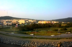 View from the embankment of the river Magadanka. Magadan webcam online