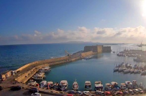 View of the harbor and fortress. Webcams Heraklion