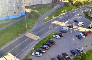 Pedestrian crossing on the street. Rocky. Webcams Murmansk