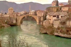 Old bridge over the Neretva river. Mostar webcam online