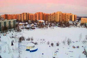 Novoye Devyatkino street lake. Webcam of Saint Petersburg online