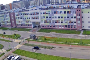 Construction of a school on the street. Dawn. View 2. Webcams of Kaliningrad